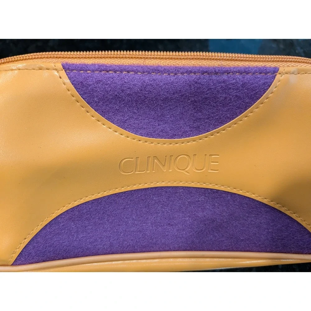 Clinique Makeup Bag Bundle 5pc Set Green Floral Satin Orange Purple Travel Pouch